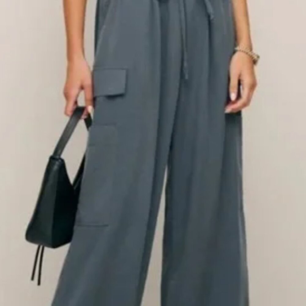 Reformation Ethan Tie Waist Twill Cargo Pants Slate color Size XS